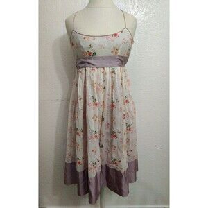 Jill Stuart Cotton/Silk Dress Size 6 Empire Waist Floral Print Lavender Sash